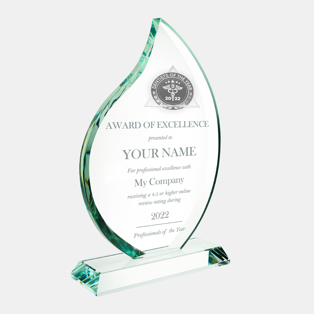 Model C Description: Desktop Award Flare Design with Etched Glass Award of Excellence Dimensions and prices: S: 8-1/2"x5-1/2"x2-1/8"/ $349 M: 9-3/4"x6-1/4"x2-1/8" / $379 L: 10-7/8"x7"x2-1/8" / $399